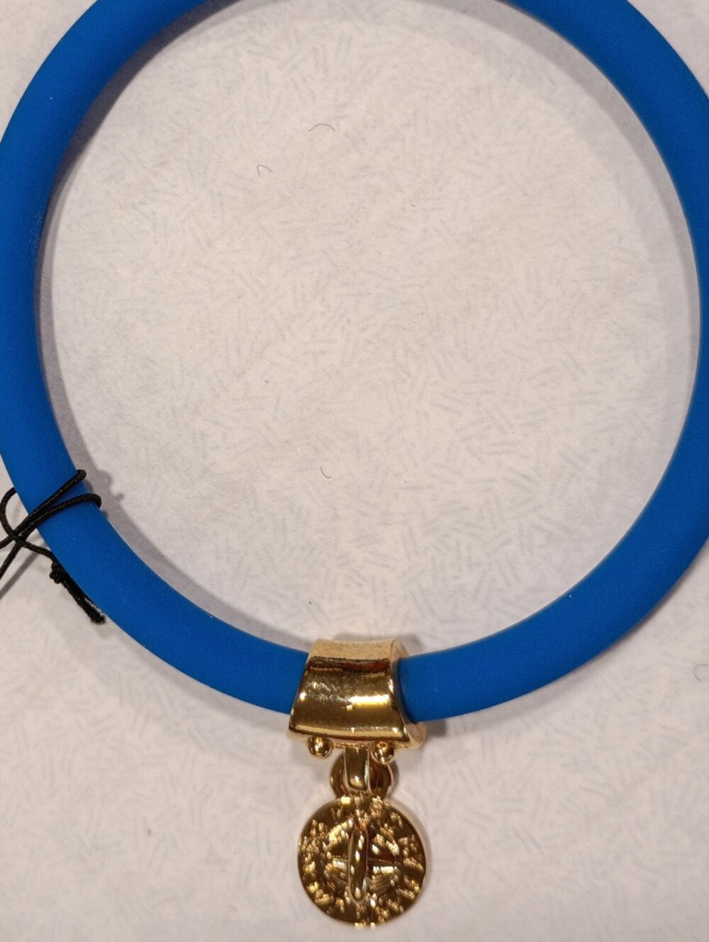 Marc Jacobs Blue Silicone Bangle Bracelet with Goldtone Accent Logo Charm